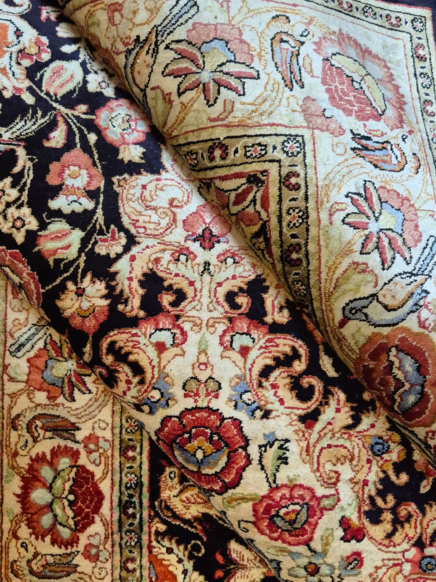 Ghom Seide Teppich Seide auf Seide florales Medaillon feine Knüpfung