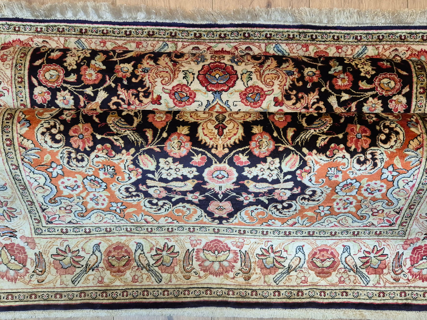 Ghom Seide Teppich Seide auf Seide florales Medaillon feine Knüpfung