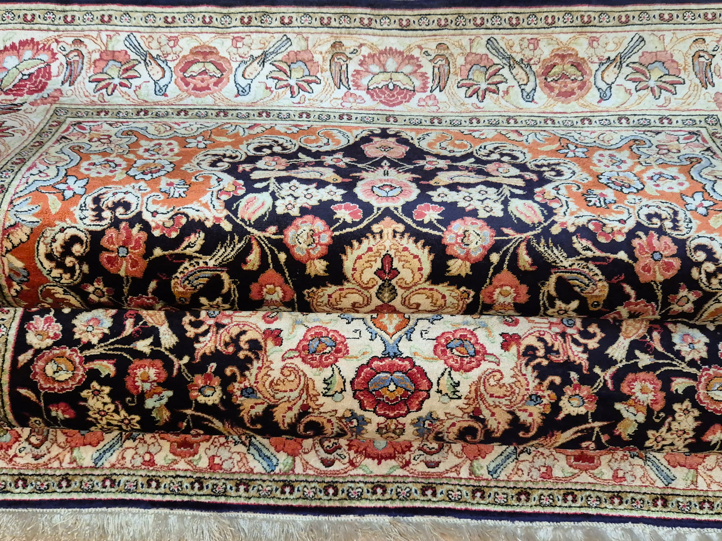 Ghom Seide Teppich Seide auf Seide florales Medaillon feine Knüpfung