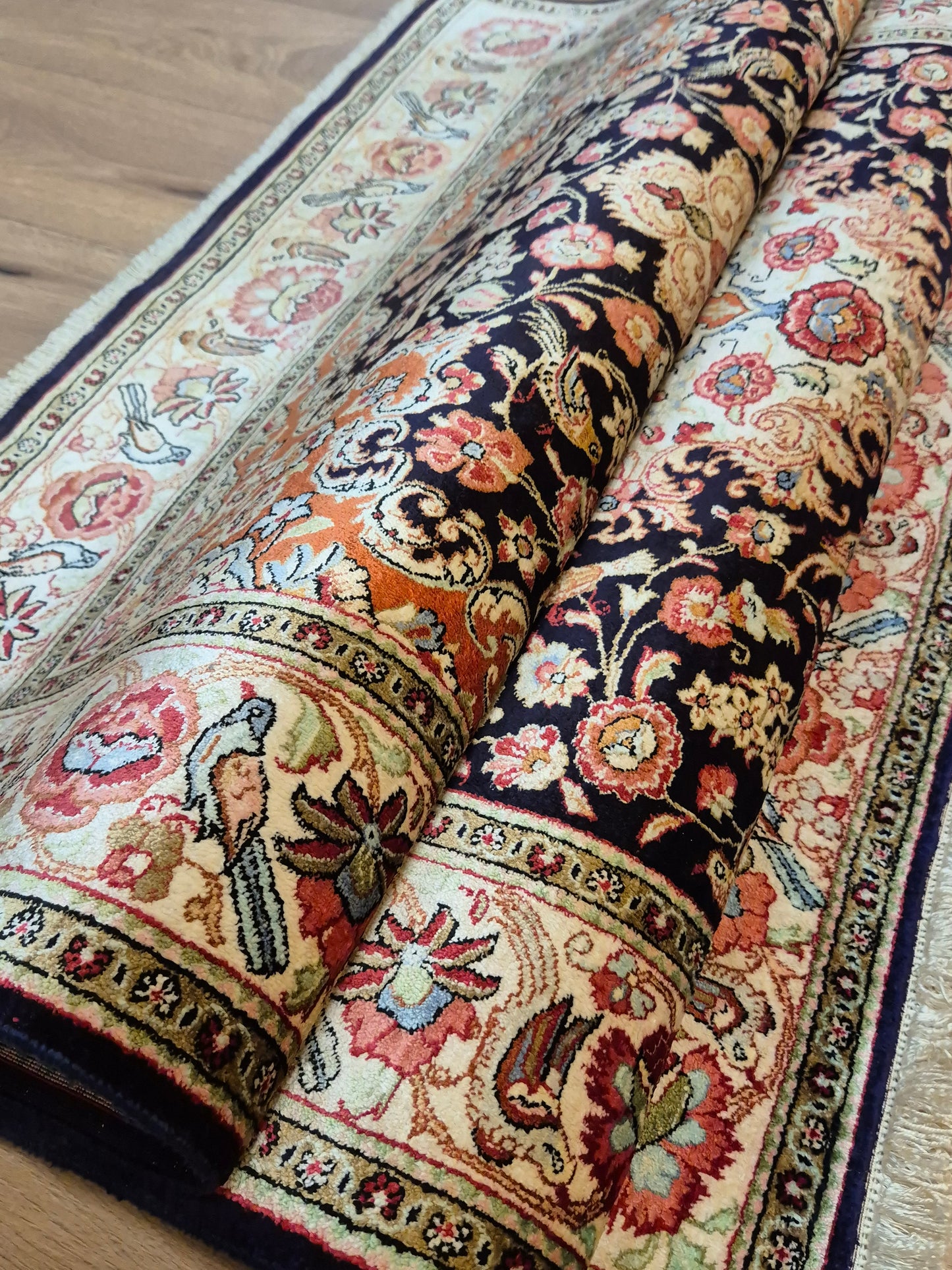 Ghom Seide Teppich Seide auf Seide florales Medaillon feine Knüpfung