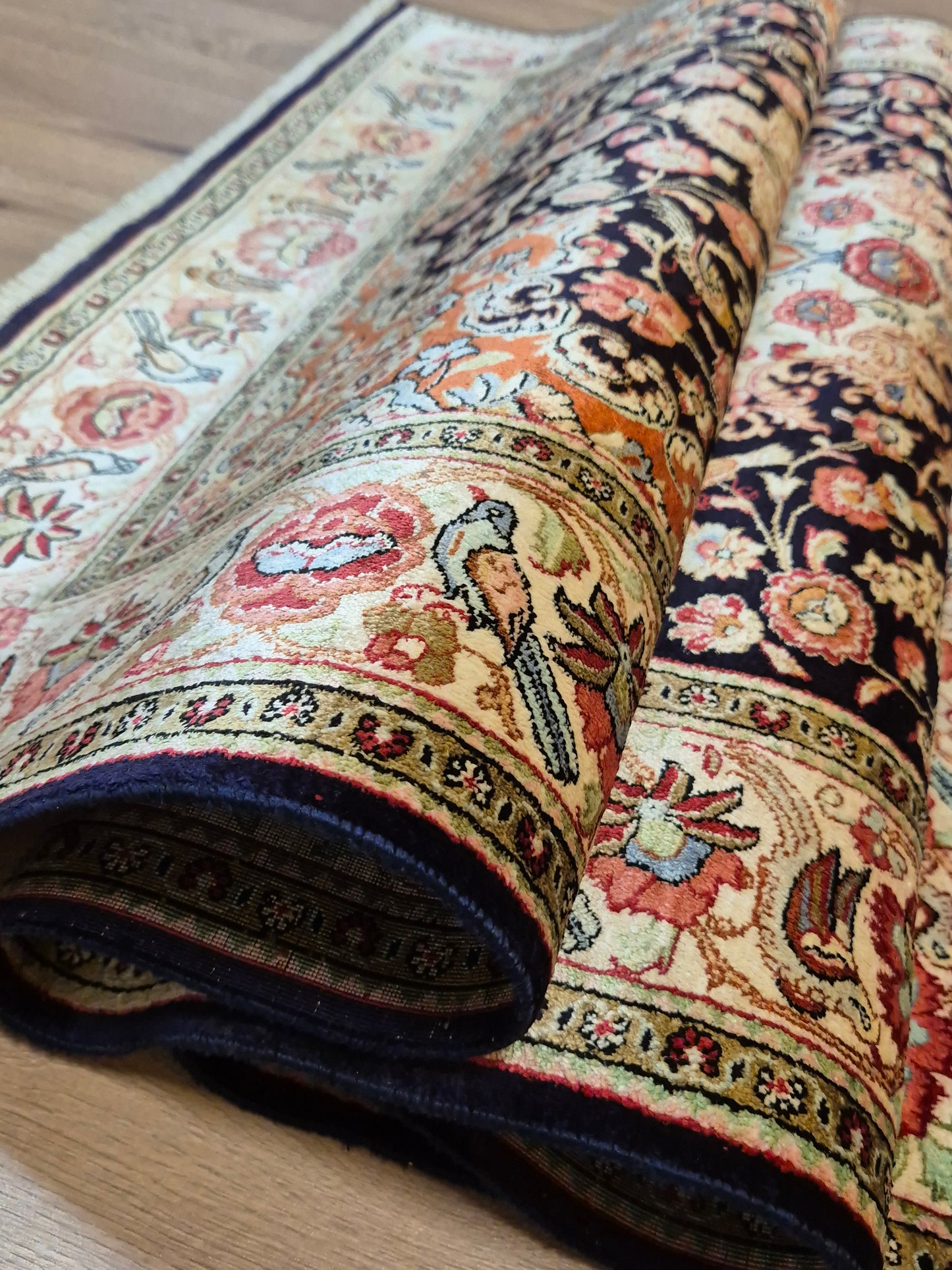 Ghom Seide Teppich Seide auf Seide florales Medaillon feine Knüpfung