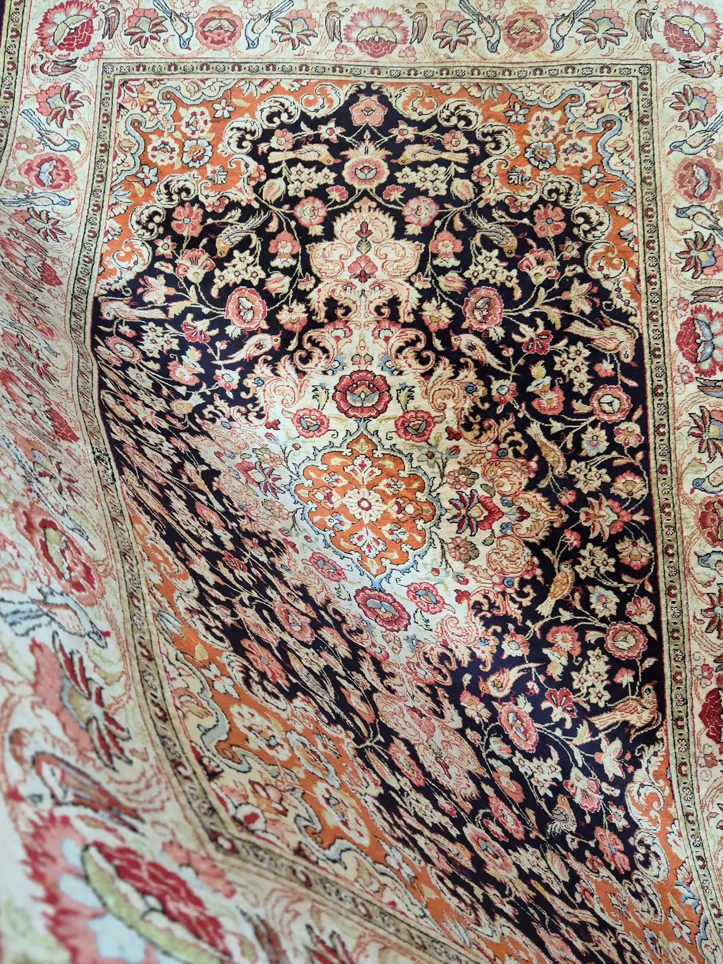 Ghom Seide Teppich Seide auf Seide florales Medaillon feine Knüpfung