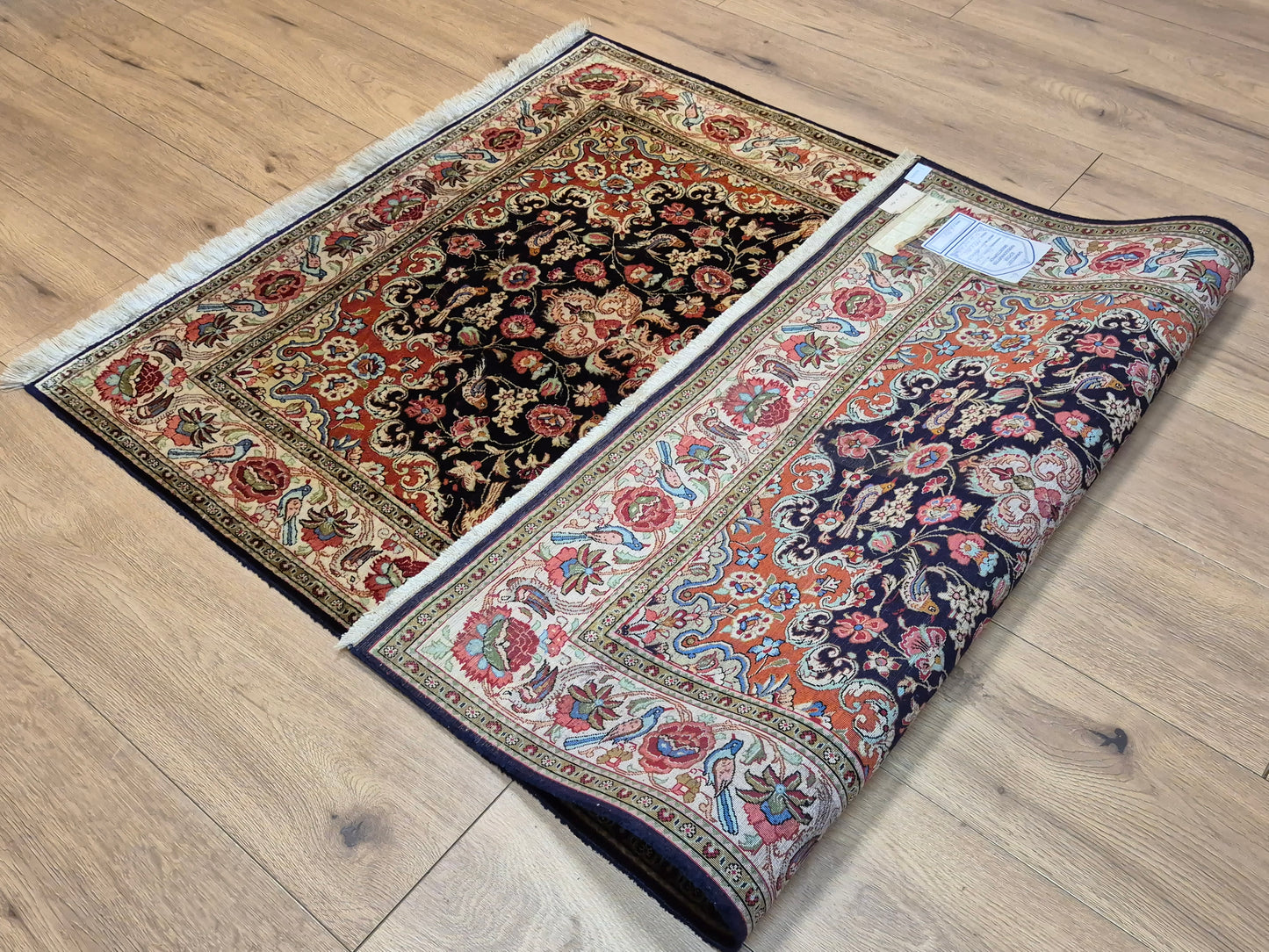 Ghom Seide Teppich Seide auf Seide florales Medaillon feine Knüpfung