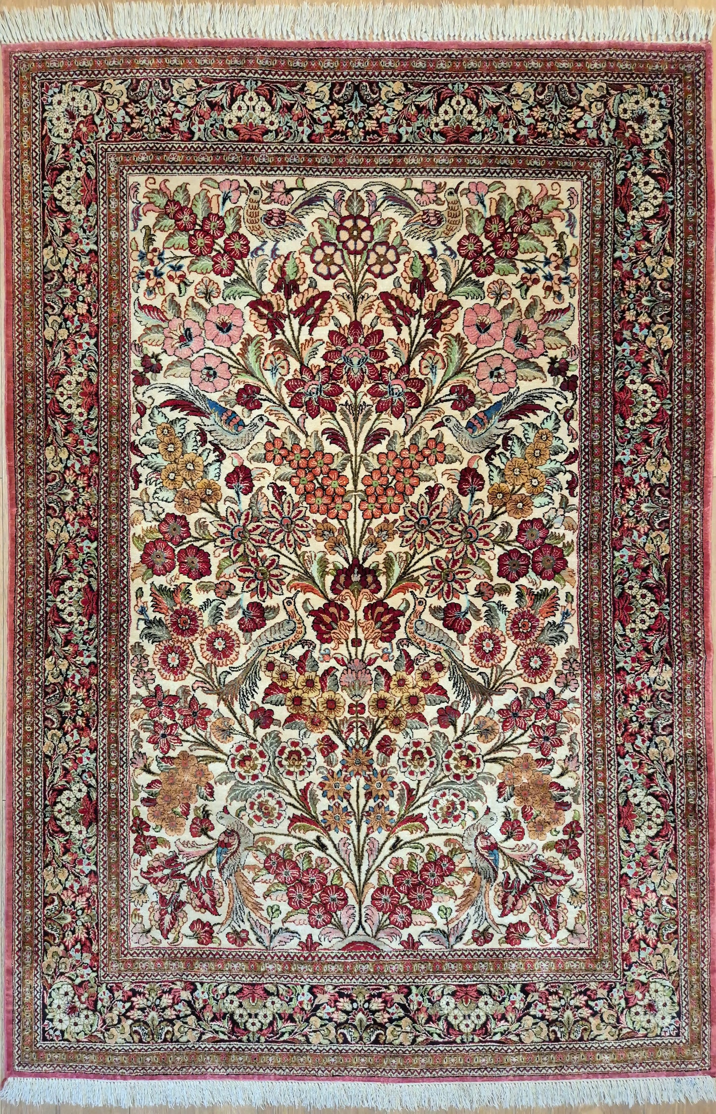 Ghom Seide Teppich Seide auf Seide Lebensbaum feine Knüpfung