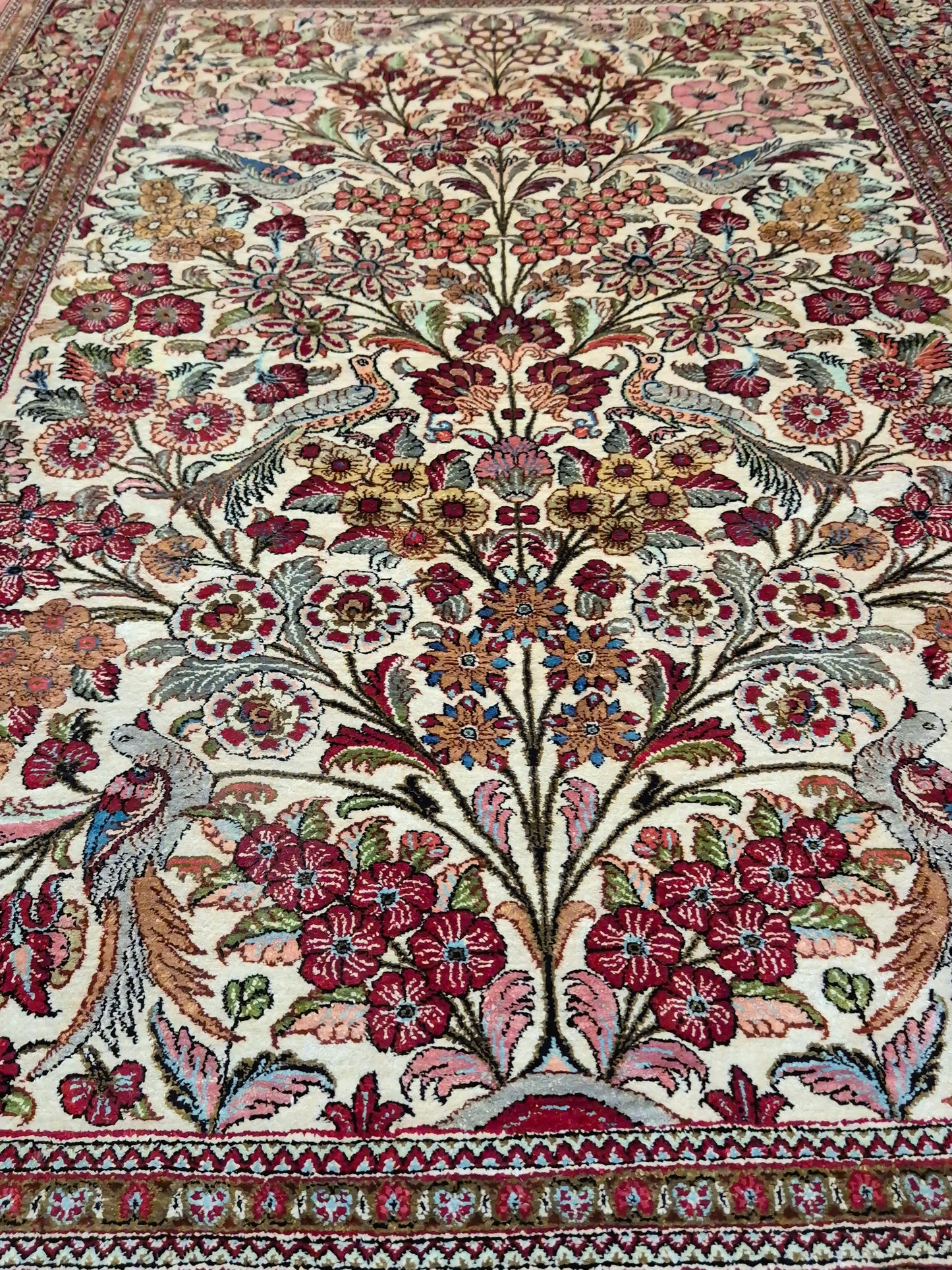 Ghom Seide Teppich Seide auf Seide Lebensbaum feine Knüpfung