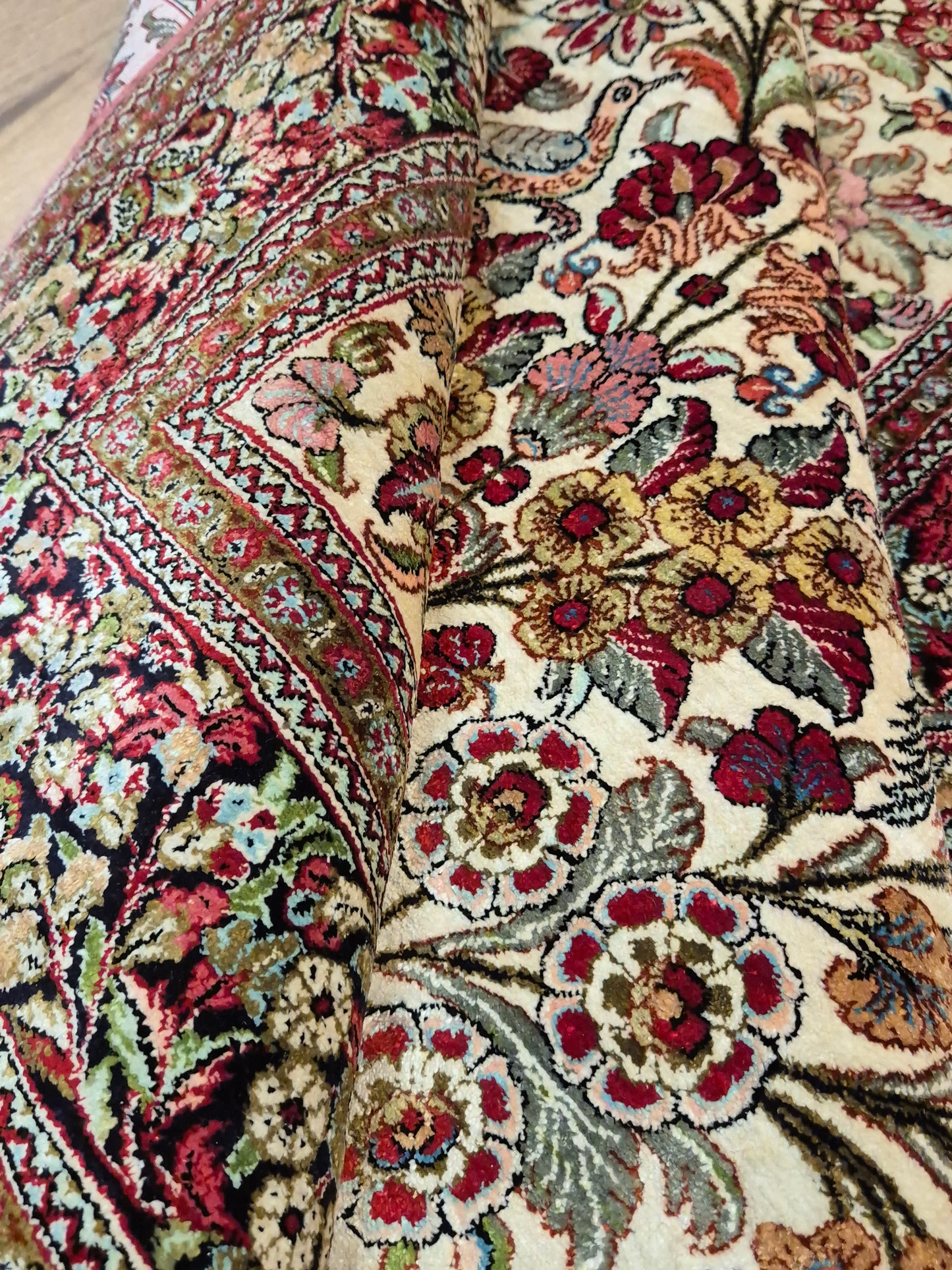 Ghom Seide Teppich Seide auf Seide Lebensbaum feine Knüpfung