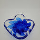 Glasschale Schale Murano-Stil Mundgeblasen signiert 1988 Blaue Blüte Vintage