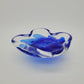 Glasschale Schale Murano-Stil Mundgeblasen signiert 1988 Blaue Blüte Vintage