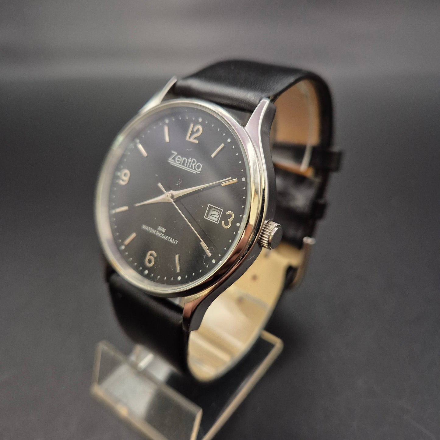 Zentra Herren Uhr – Klassisches Edelstahlgehäuse & schwarzes Zifferblatt