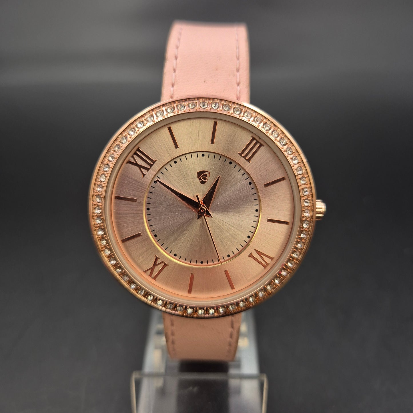 Auriol Damen Uhr – Roségold mit Glitzersteinen und Lederarmband