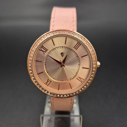 Auriol Damen Uhr – Roségold mit Glitzersteinen und Lederarmband