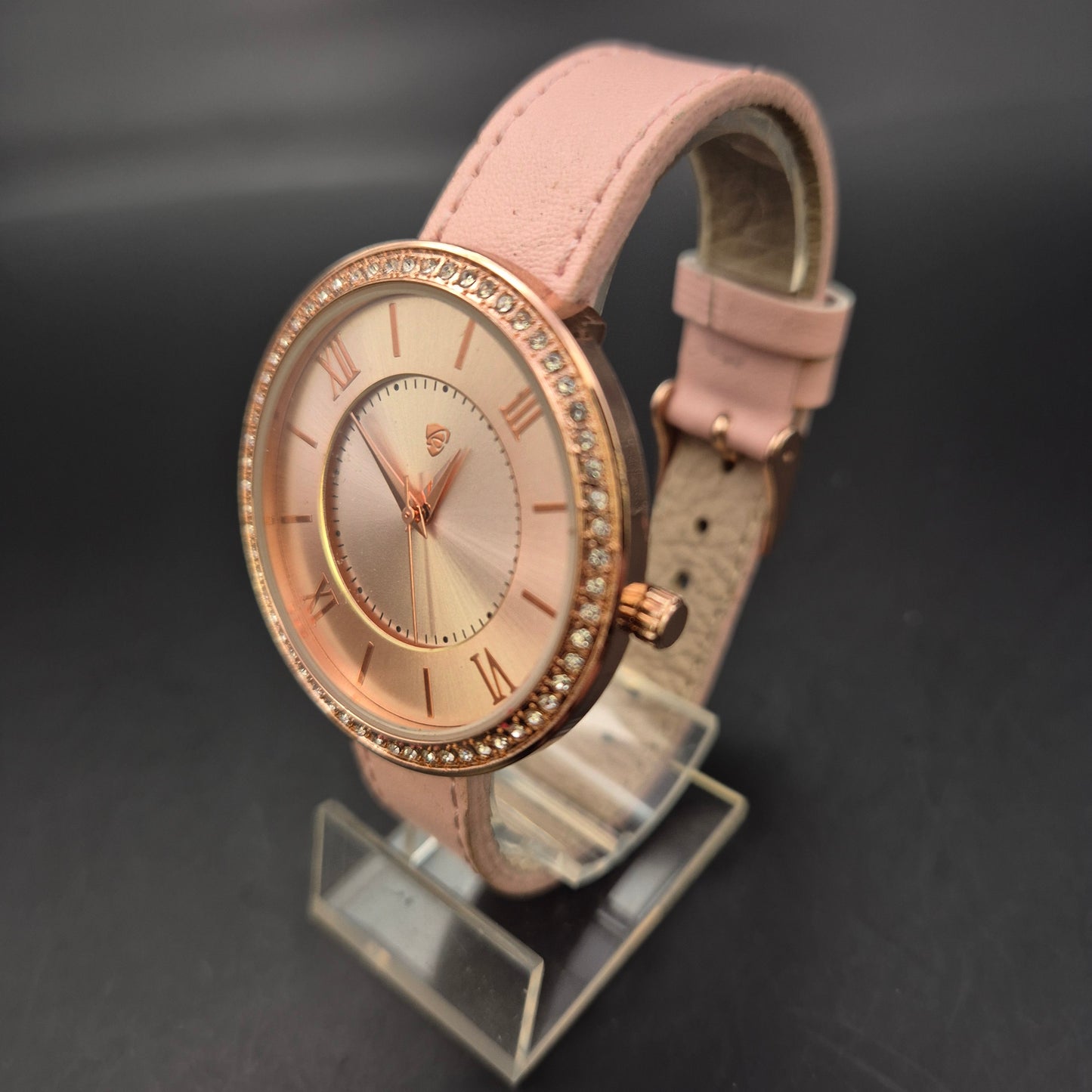 Auriol Damen Uhr – Roségold mit Glitzersteinen und Lederarmband