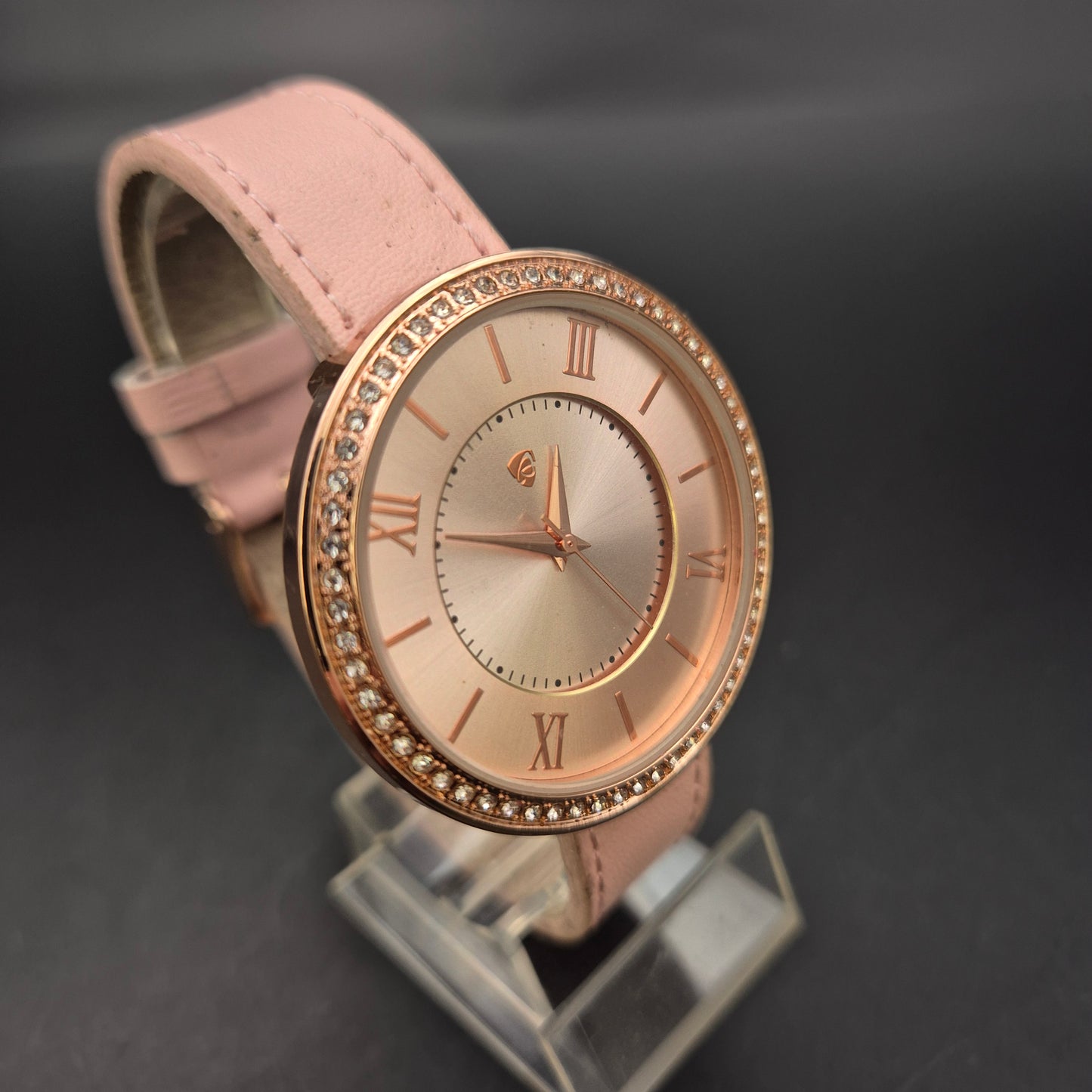 Auriol Damen Uhr – Roségold mit Glitzersteinen und Lederarmband
