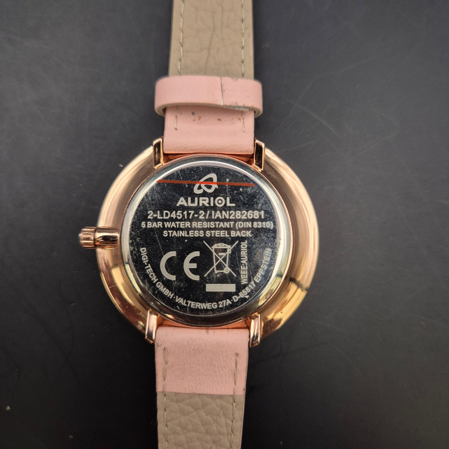 Auriol Damen Uhr – Roségold mit Glitzersteinen und Lederarmband