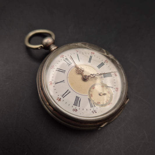 Antike Taschenuhr – Zylinderwerk mit 8 Steinen, Silbergehäuse