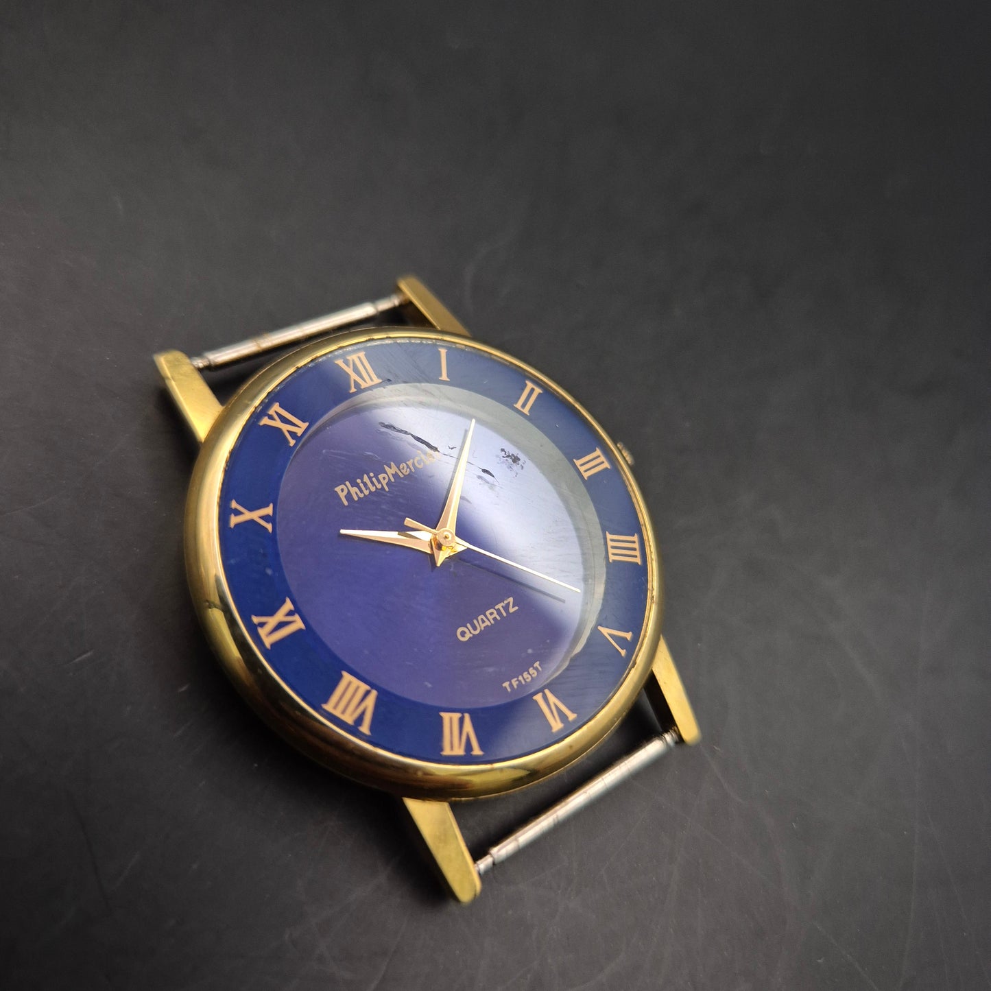 Philip Mercier Herren Uhr – Goldfarbenes Gehäuse mit Blauem Zifferblatt