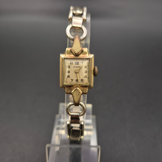 Antike Damen Uhr mit 10 Rubis – Goldton & Rechteckgehäuse