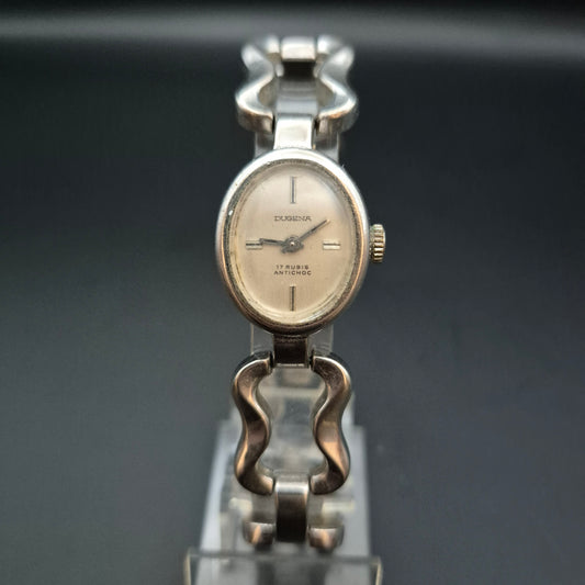 Dugena Damen Uhr – Vintage Handaufzug mit 835er Silberarmband (defekt)