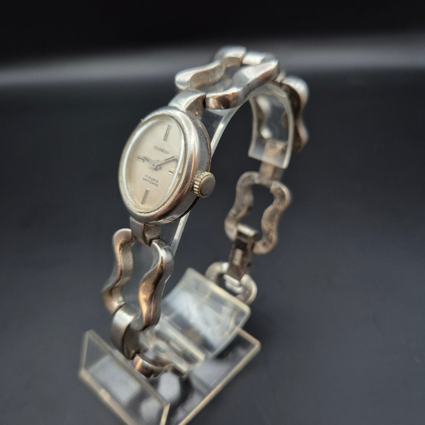 Dugena Damen Uhr – Vintage Handaufzug mit 835er Silberarmband (defekt)