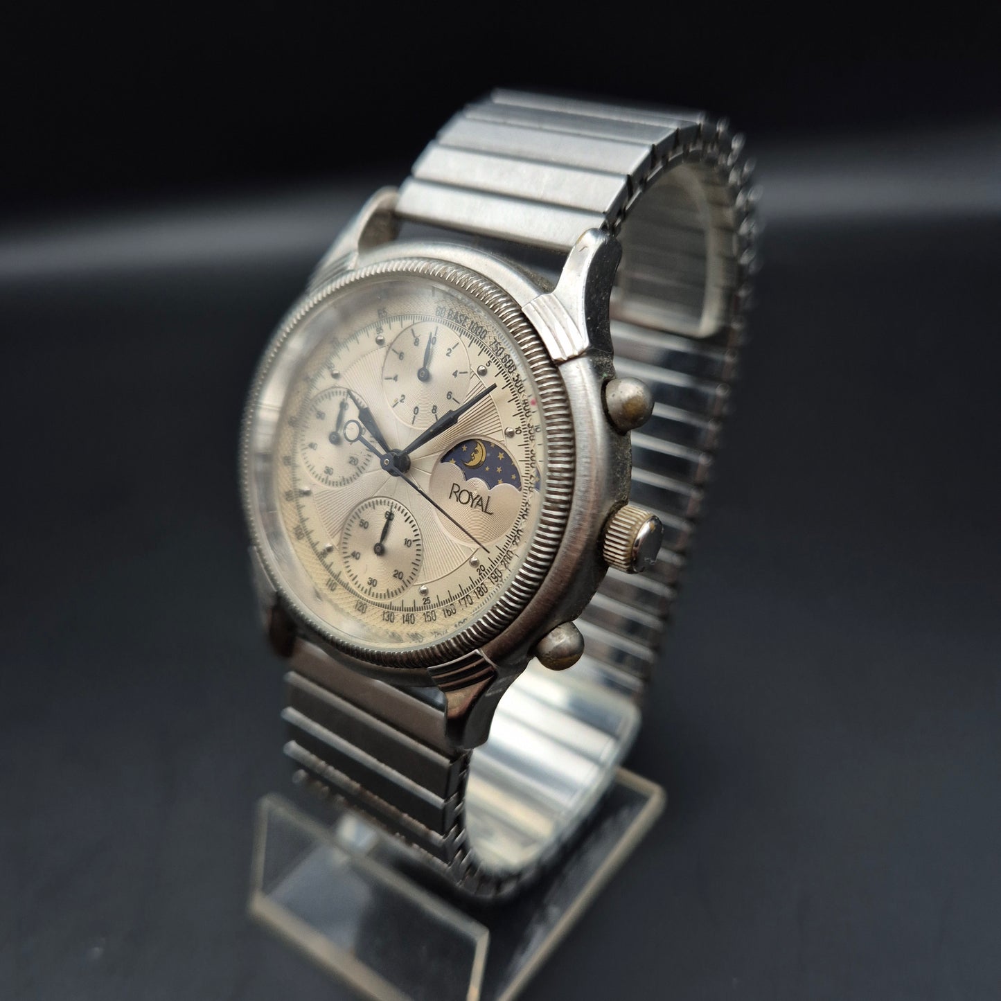 Royal Herren Uhr – Chronograph Look mit Mondphase und Stahlarmband