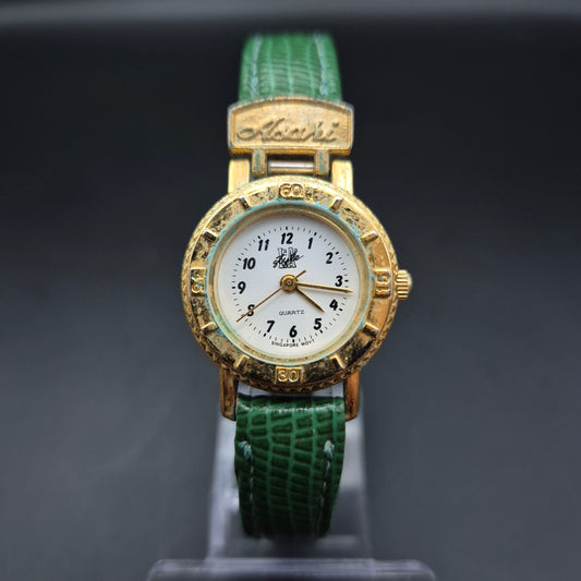 Lipsi Damen Uhr – Vergoldetes Gehäuse mit grünem Lederarmband