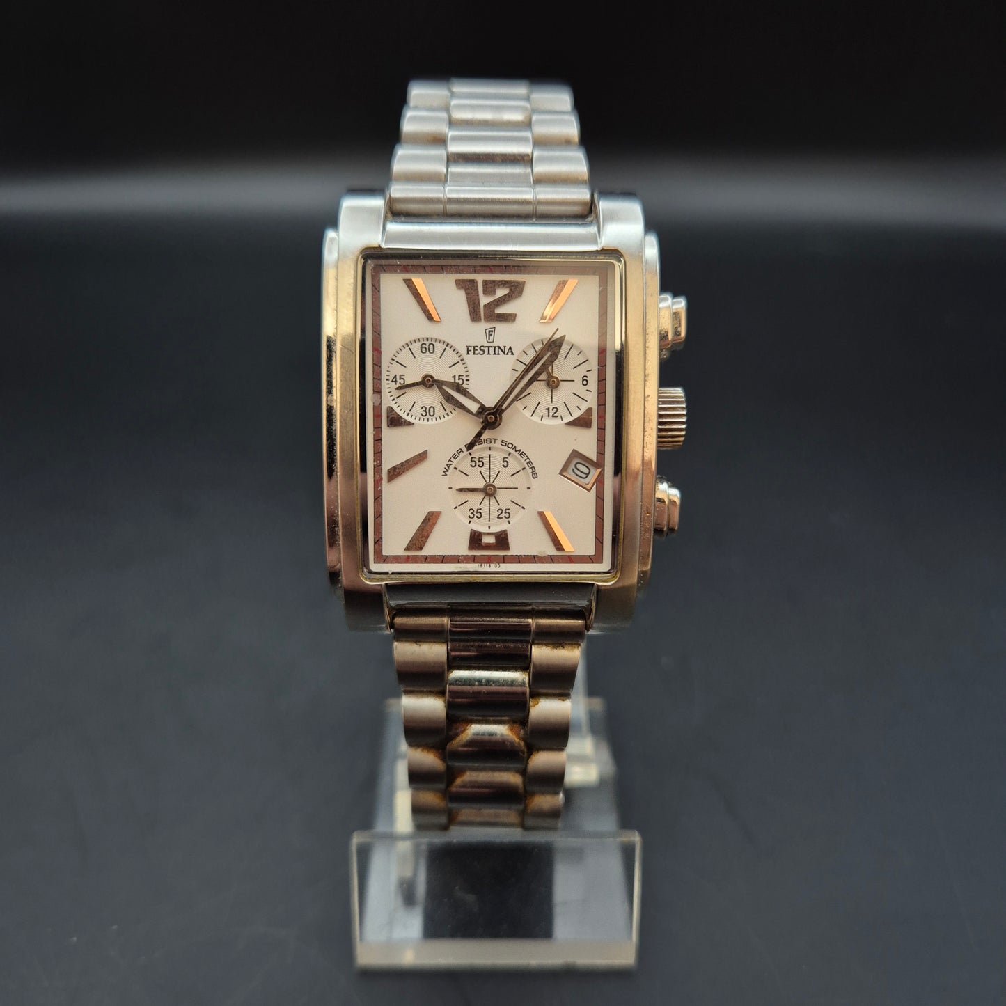 Elegante Festina Unisex Uhr – Rechteckiger Chronograph, Edelstahl