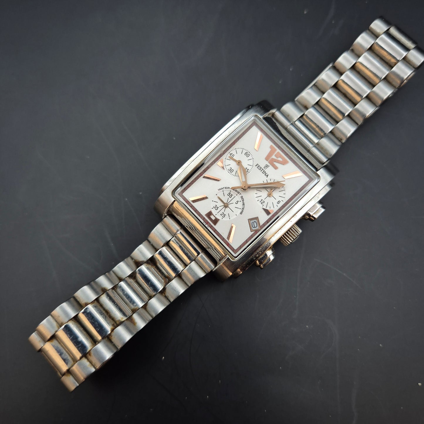 Elegante Festina Unisex Uhr – Rechteckiger Chronograph, Edelstahl