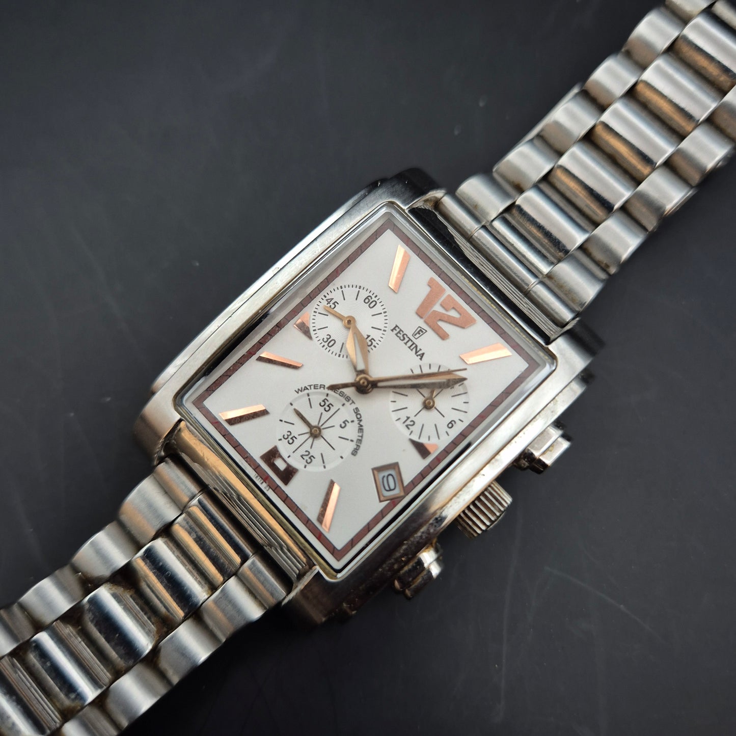 Elegante Festina Unisex Uhr – Rechteckiger Chronograph, Edelstahl