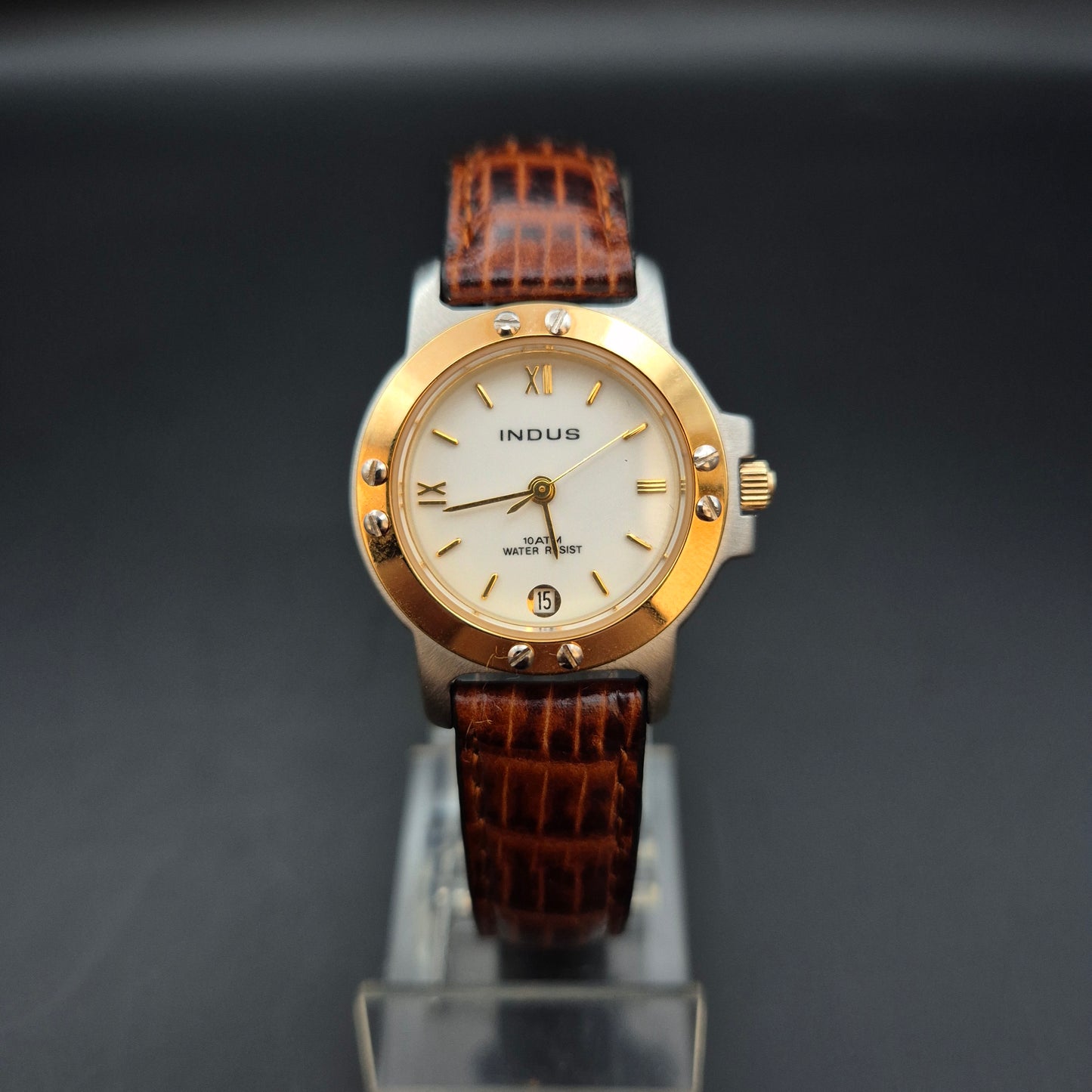 Elegante Indus Unisex Uhr – Bicolor Design mit Kroko-Lederarmband