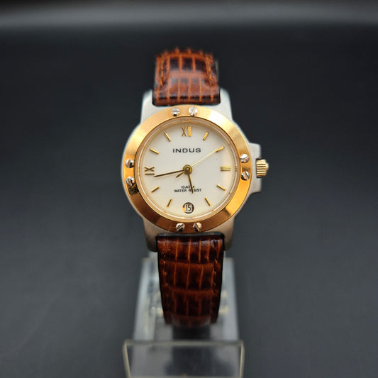 Elegante Indus Unisex Uhr – Bicolor Design mit Kroko-Lederarmband