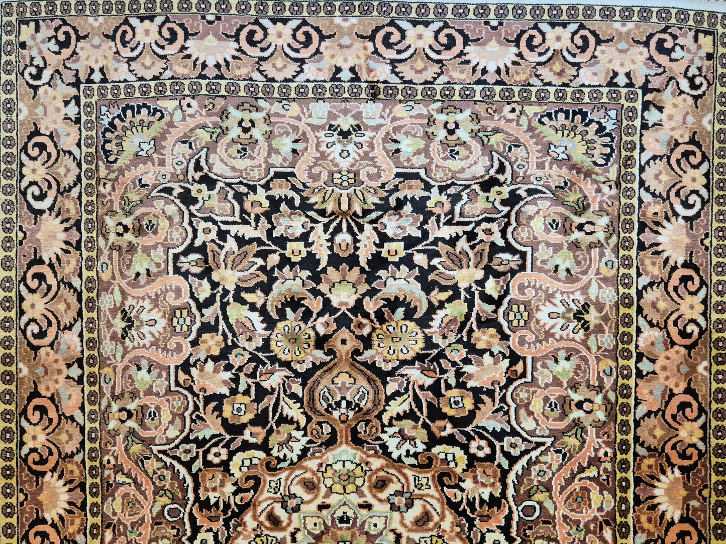 Kashmir Teppich Seide Medaillon feine Knüpfung