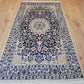 Nain Teppich Wolle mit Seide Medaillon Blau fein