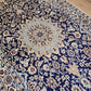 Nain Teppich Wolle mit Seide Medaillon Blau fein