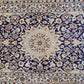 Nain Teppich Wolle mit Seide Medaillon Blau fein