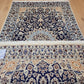Nain Teppich Wolle mit Seide Medaillon Blau fein