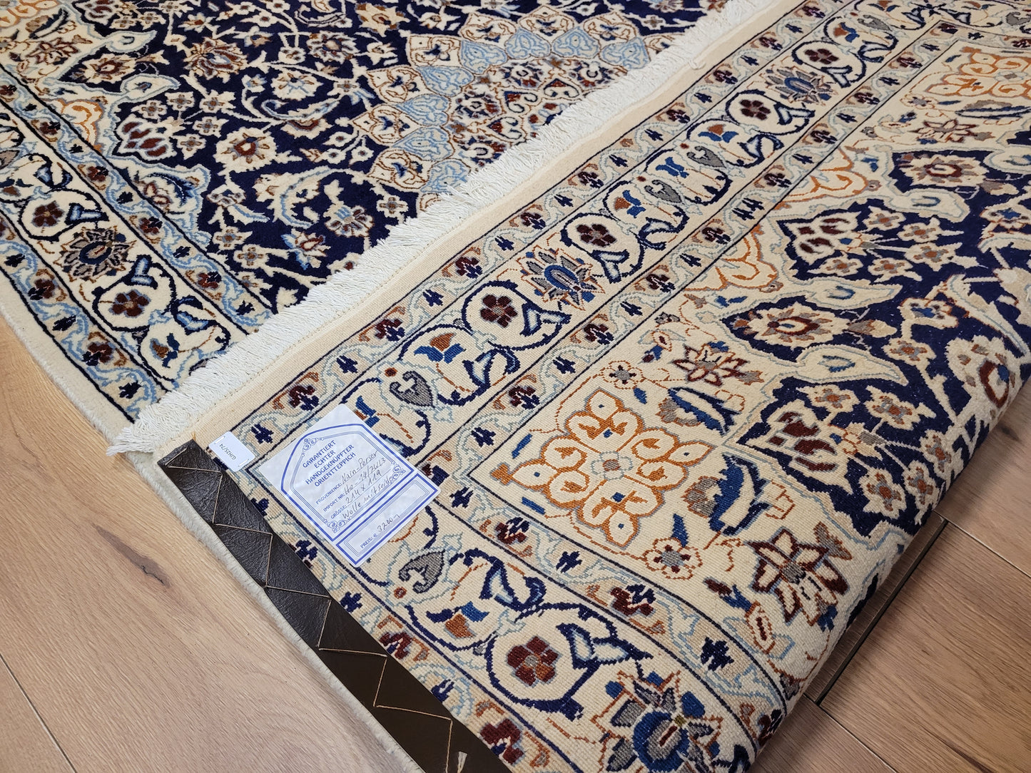 Nain Teppich Wolle mit Seide Medaillon Blau fein