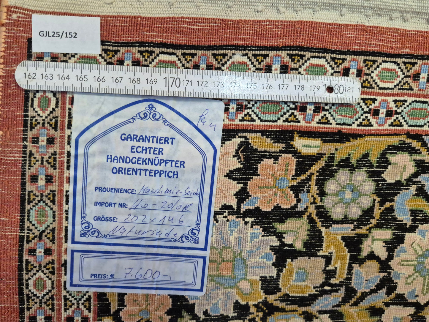 Kashmir Seidenteppich Naturseide Arkadenmuster feine Knüpfung