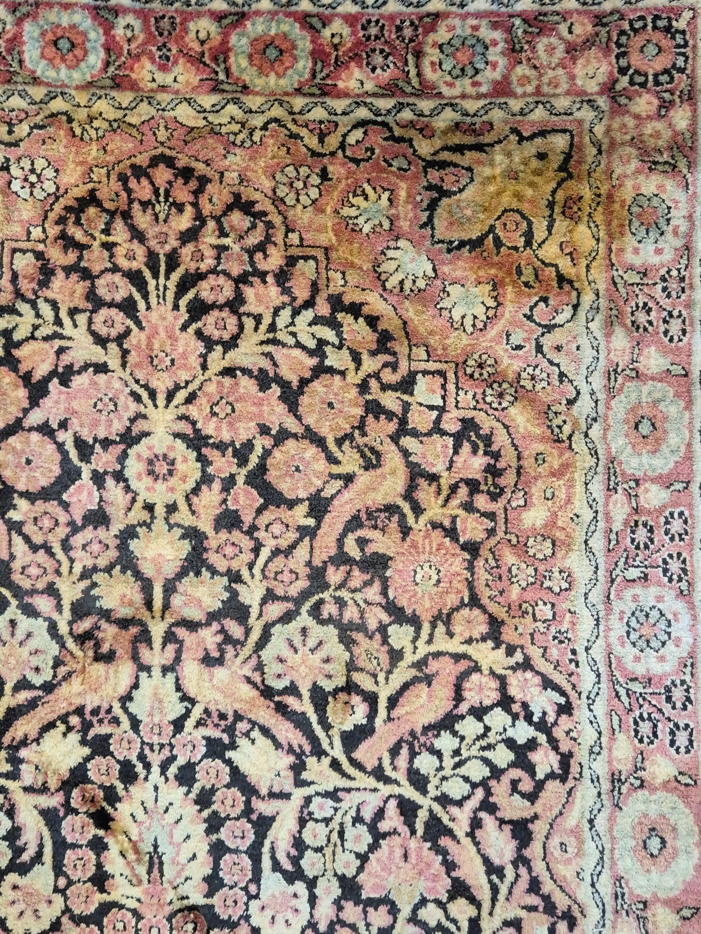 Kashmir Seidenteppich Lebensbaum florales Design feine Knüpfung