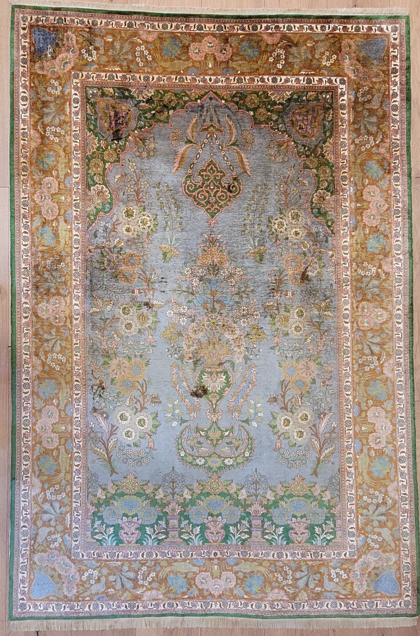 Kaschmir Teppich Naturseide feine Handknüpfung florales Design