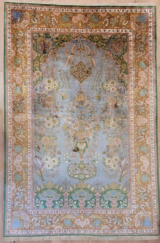 Kaschmir Teppich Naturseide feine Handknüpfung florales Design