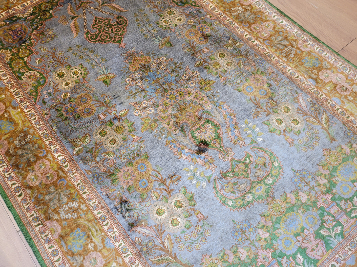 Kaschmir Teppich Naturseide feine Handknüpfung florales Design