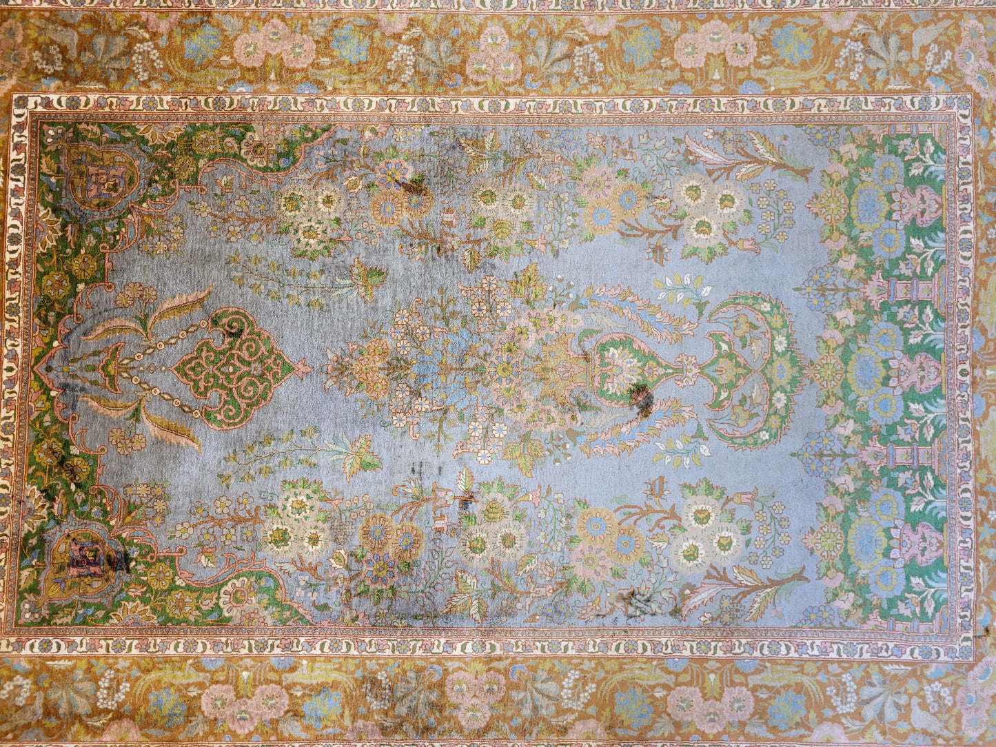 Kaschmir Teppich Naturseide feine Handknüpfung florales Design