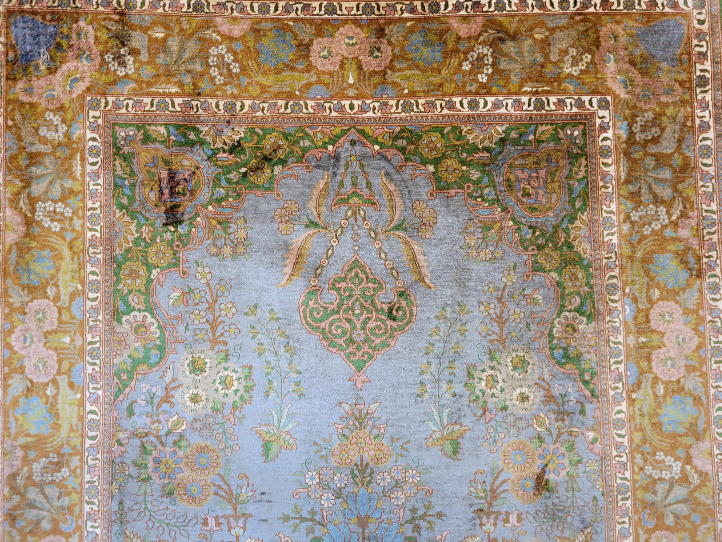 Kaschmir Teppich Naturseide feine Handknüpfung florales Design