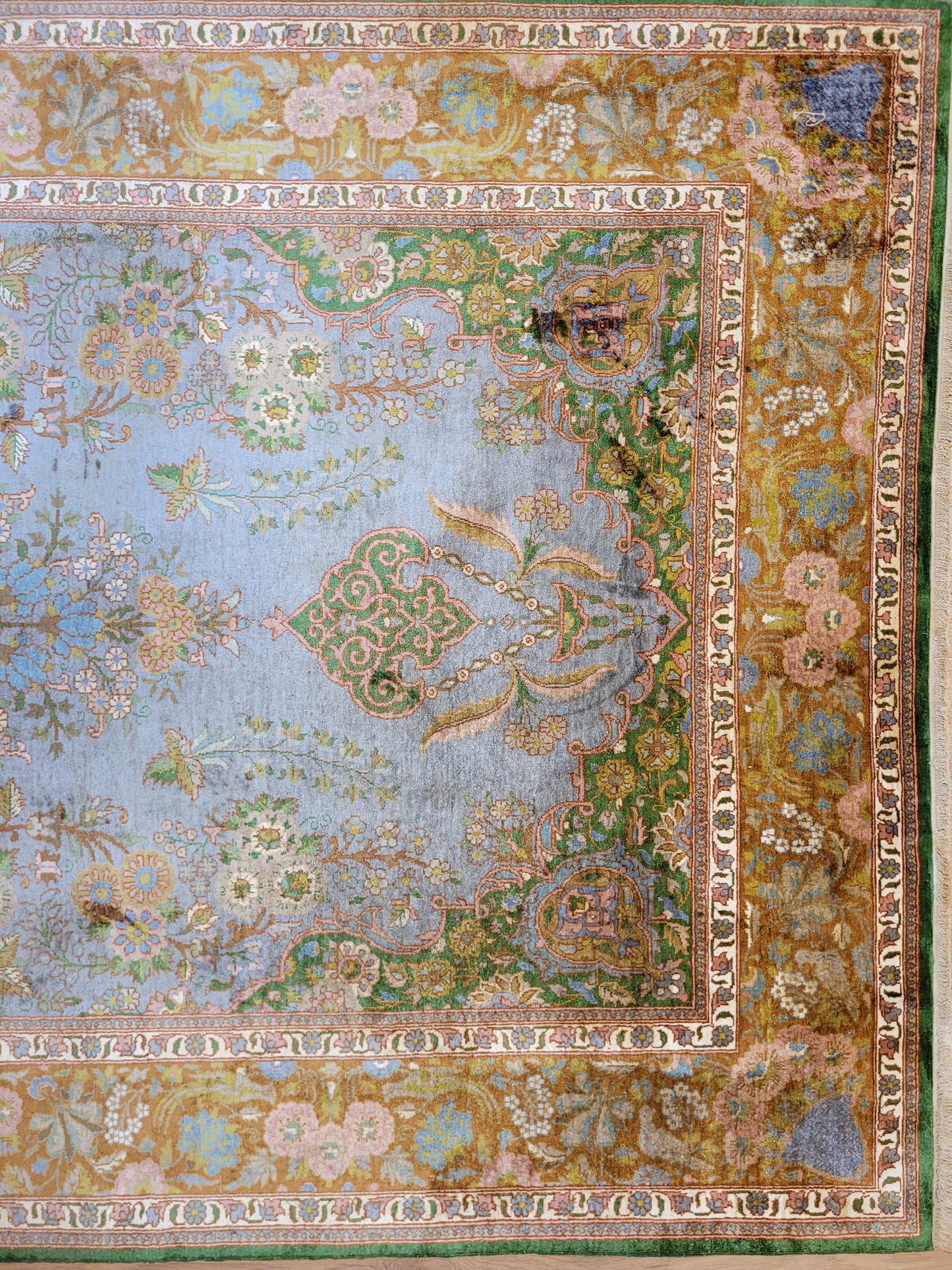 Kaschmir Teppich Naturseide feine Handknüpfung florales Design