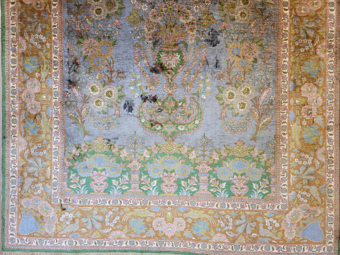 Kaschmir Teppich Naturseide feine Handknüpfung florales Design