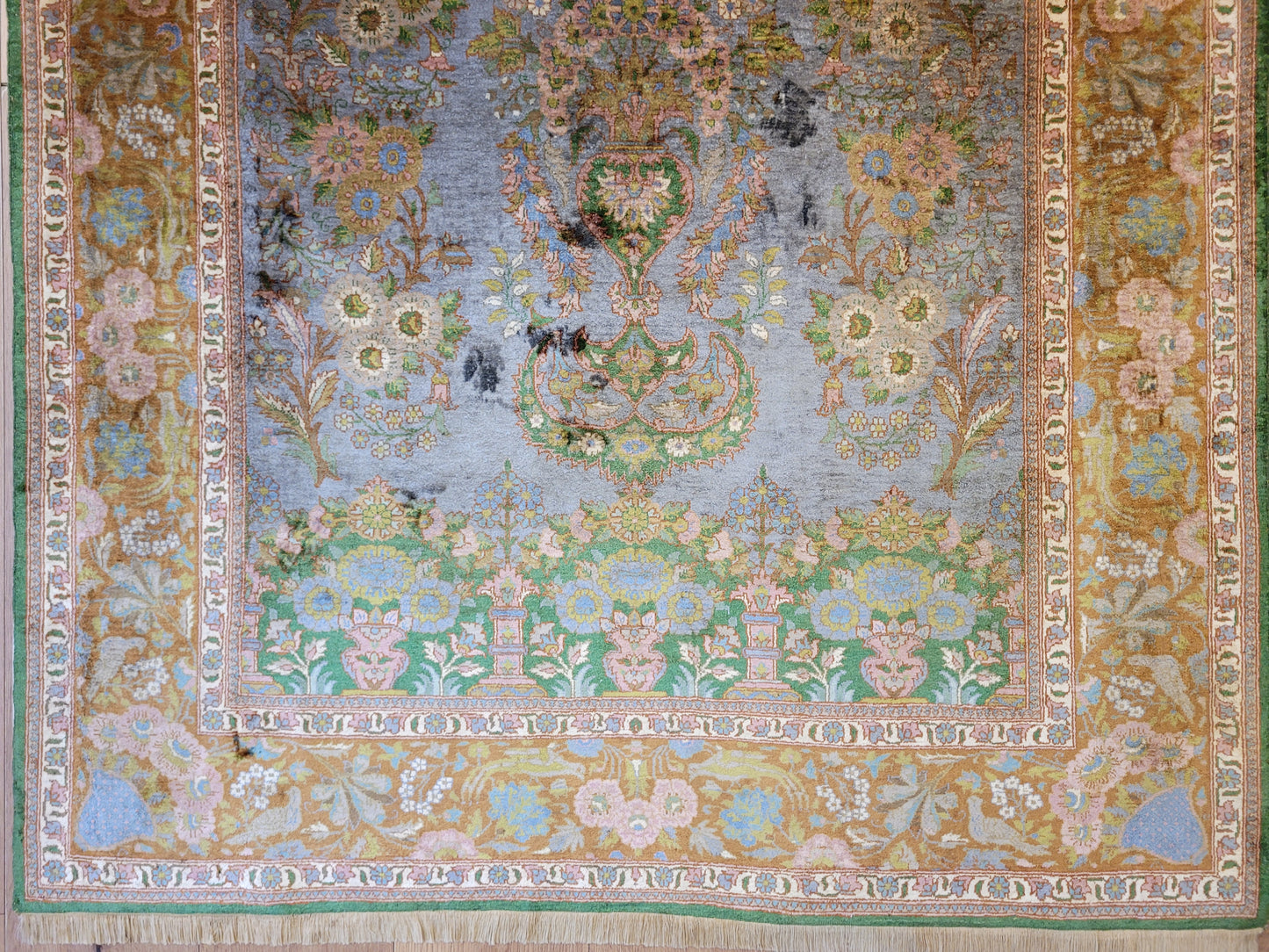 Kaschmir Teppich Naturseide feine Handknüpfung florales Design