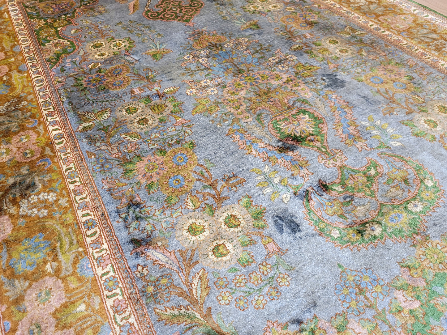 Kaschmir Teppich Naturseide feine Handknüpfung florales Design