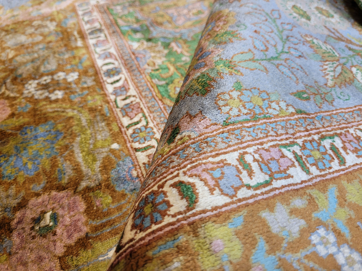 Kaschmir Teppich Naturseide feine Handknüpfung florales Design