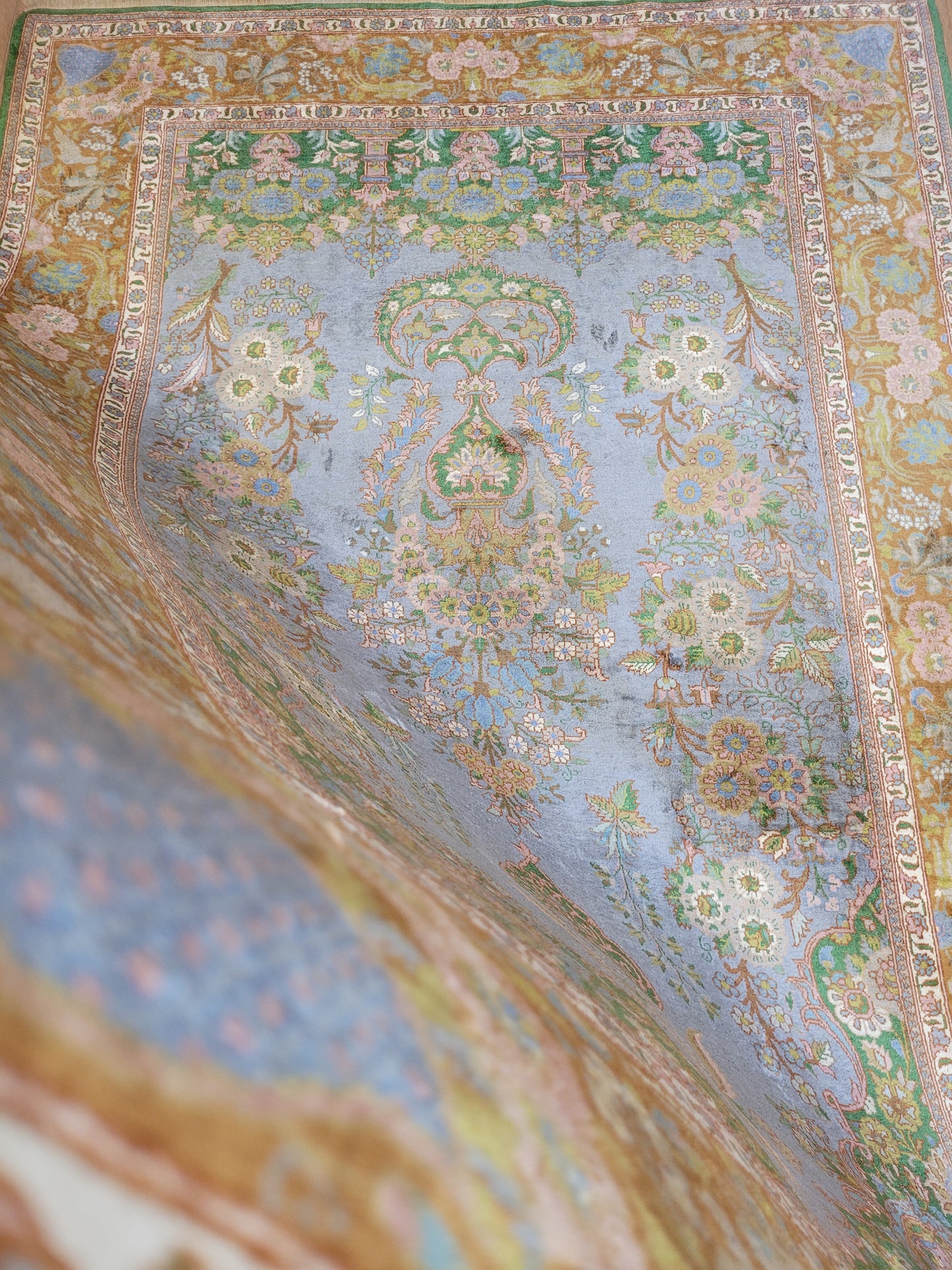 Kaschmir Teppich Naturseide feine Handknüpfung florales Design