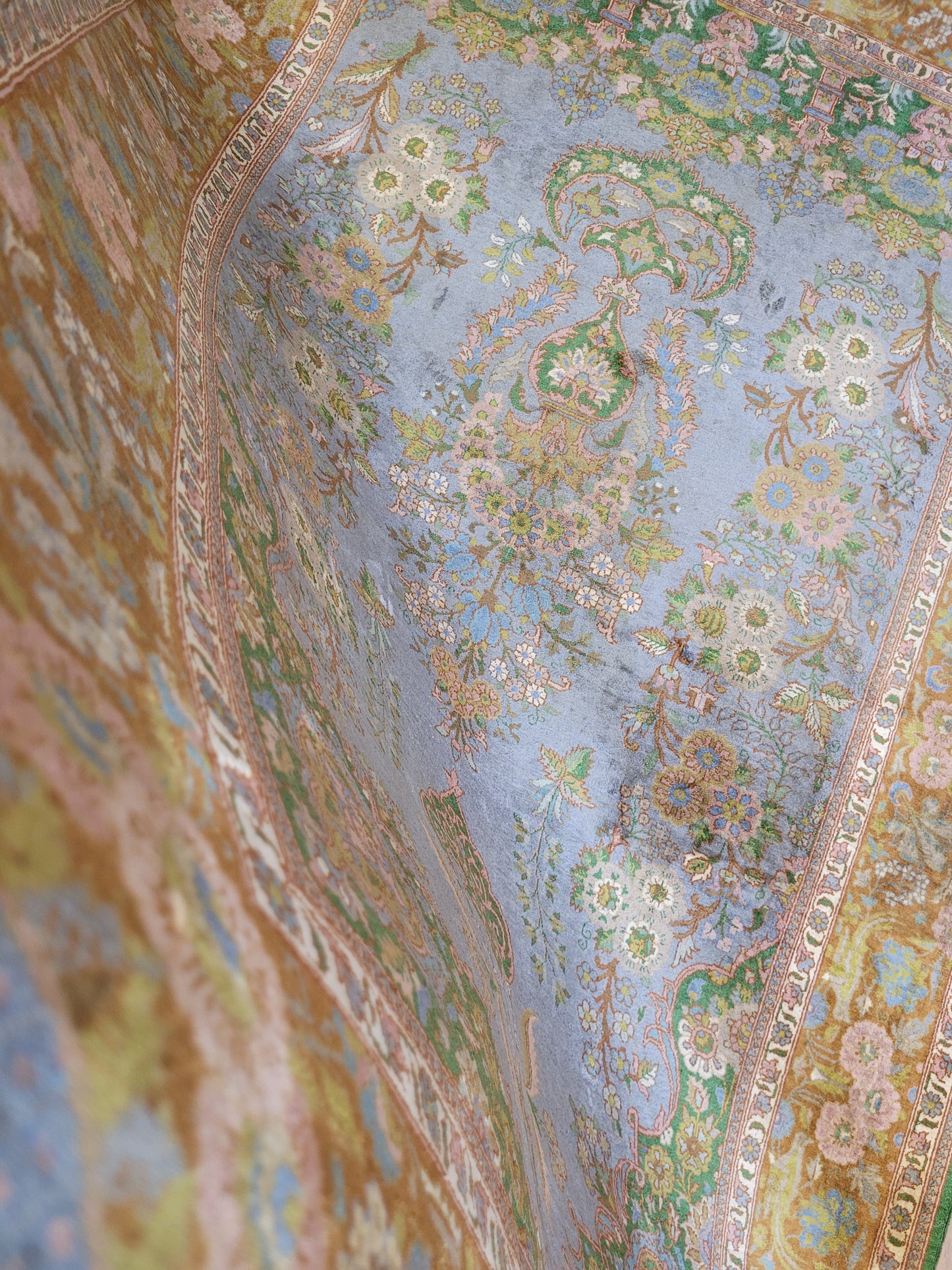 Kaschmir Teppich Naturseide feine Handknüpfung florales Design